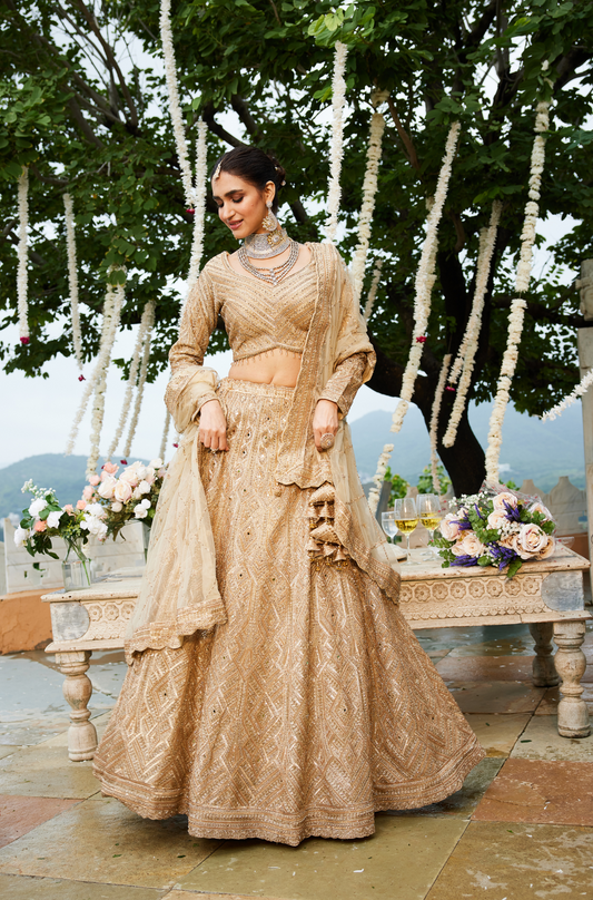 Golden Aura Full-Sleeved Lehenga Set