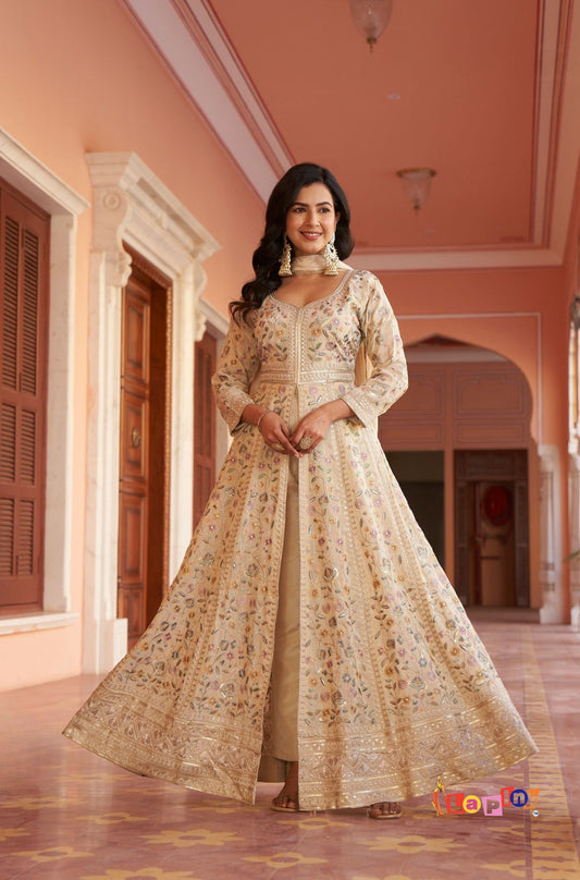 Embroidered Shimmer Centre Cut Pant Set