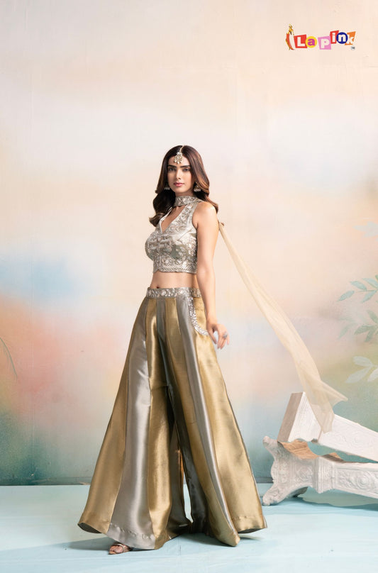 Designer Silk Palazzo Set with Embroidered Choli