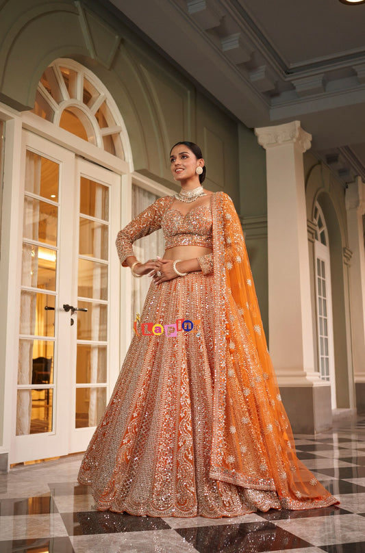 Embroidered Net Lehenga Set with Dupatta