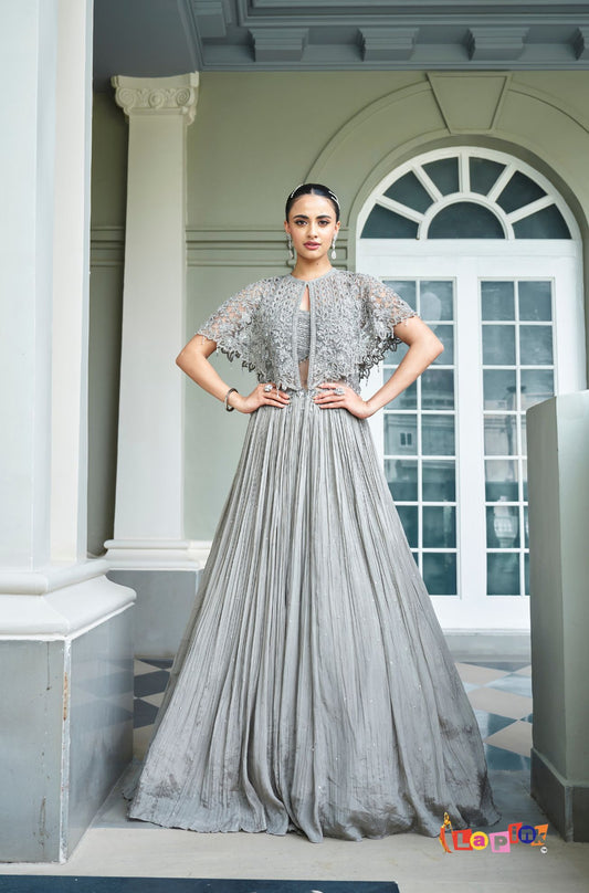 Embroidered Viscose Skirt Set with Net Dupatta