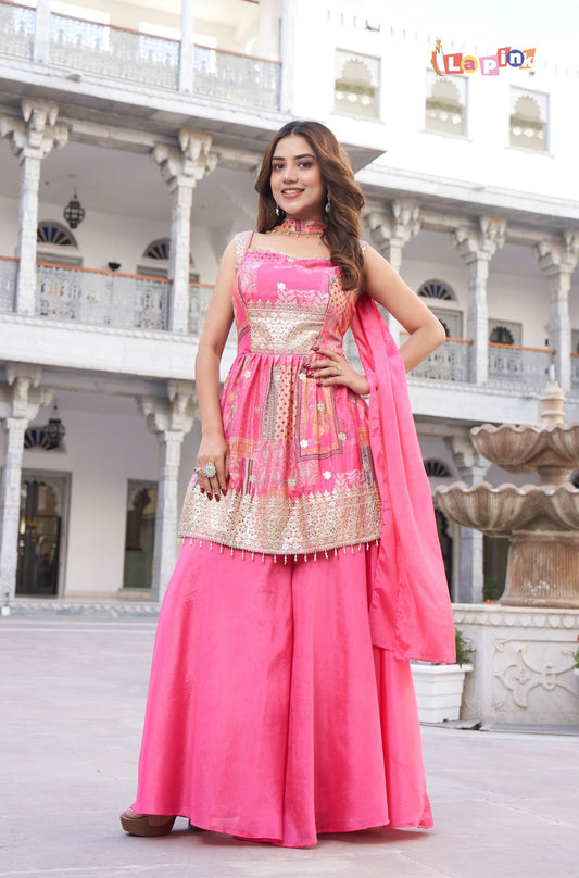 Hot Pink Peplum Sharara Set