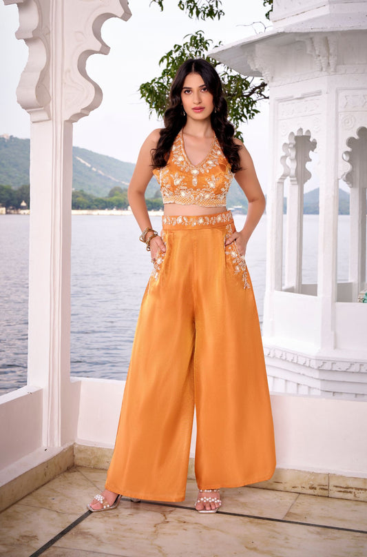 Crop Top with Pocket Palazzo Set