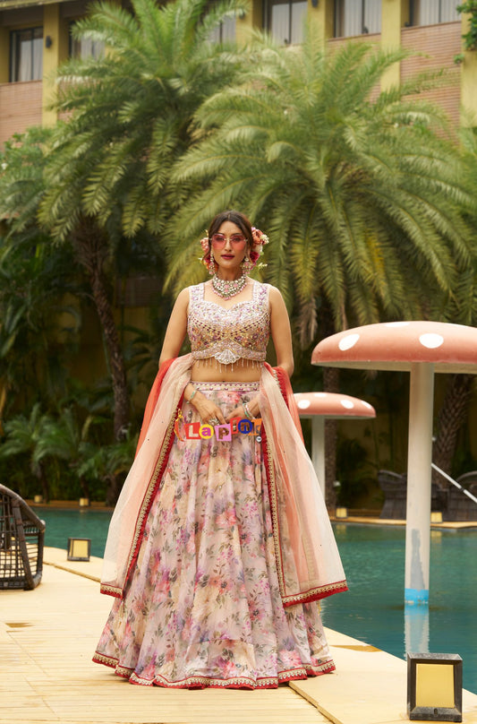 Floral Glass Tissue Lehenga Set