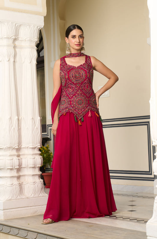 Multi Thread Sequence Peplum with Divider Set and Neck Dupatta