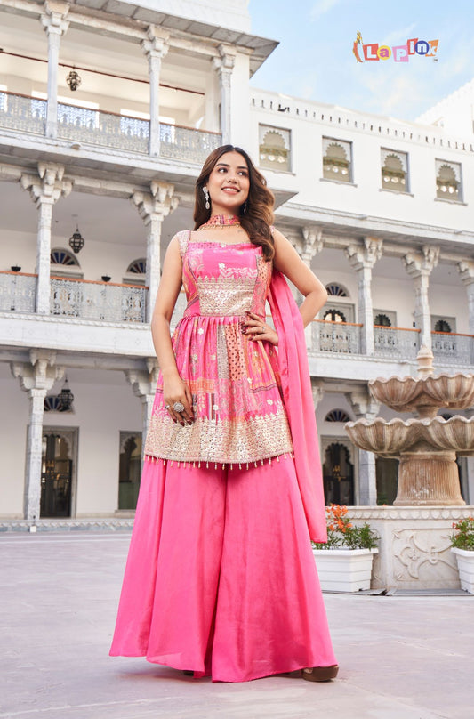 Hot Pink Peplum Sharara Set
