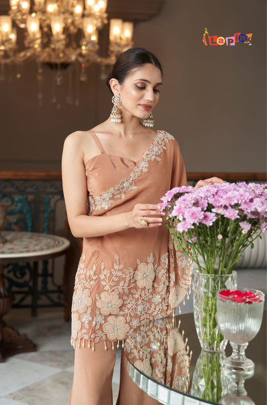 Crepe Off-Shoulder Top with Embellished Plazzo Set