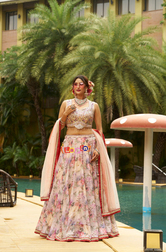 Floral Glass Tissue Lehenga Set