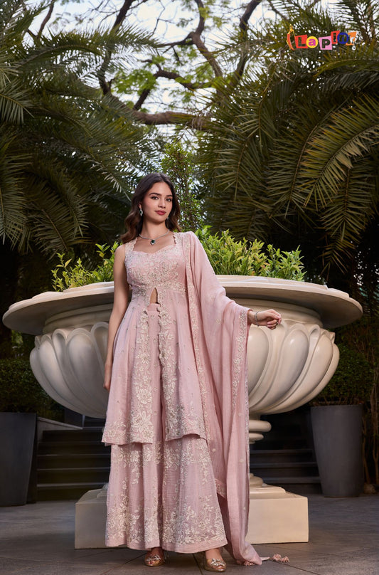 Designer Mul Chanderi Three Piece Suit Set