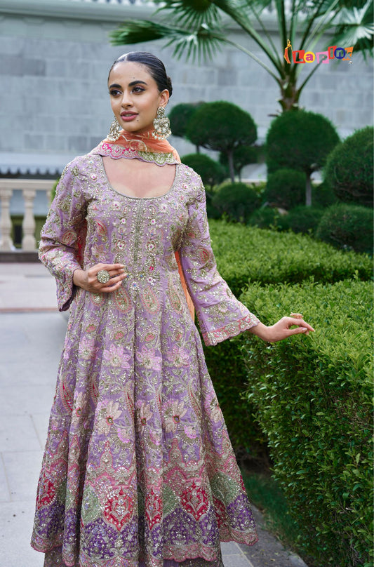 Designer Shimmer Short Anarkali Sharara Set