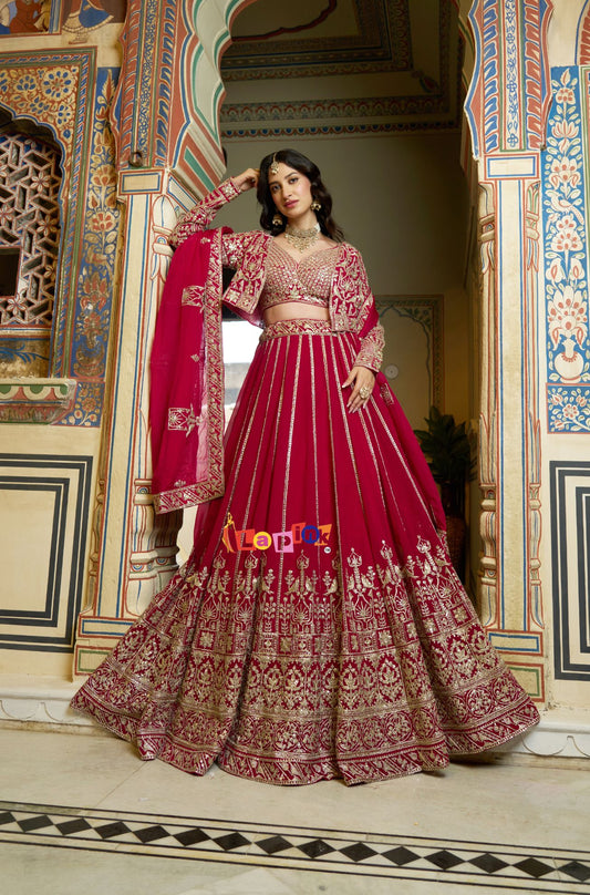 Embroidered Lehenga Set with Short Jacket