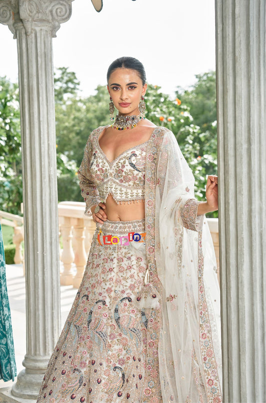 Peacock Theme Net Lehenga Set with Dupatta