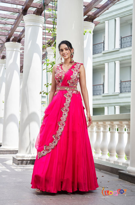 Multi-Thread Pre-Draped Saree with Moti Work