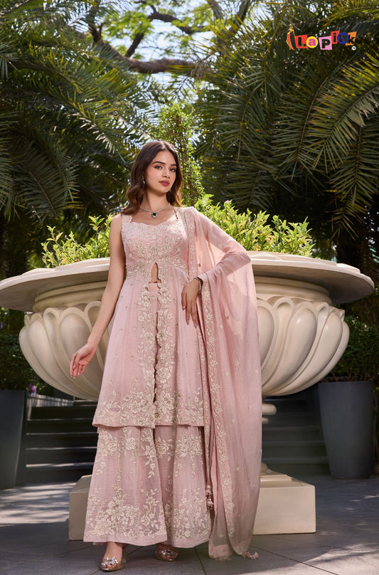 Designer Mul Chanderi Three Piece Suit Set