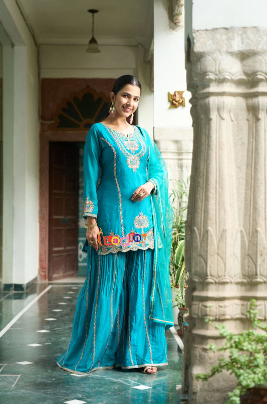 Embroidered Sharara Set with Net Dupatta