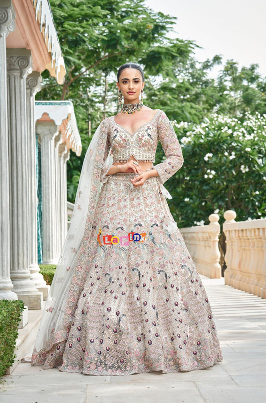 Peacock Theme Net Lehenga Set with Dupatta