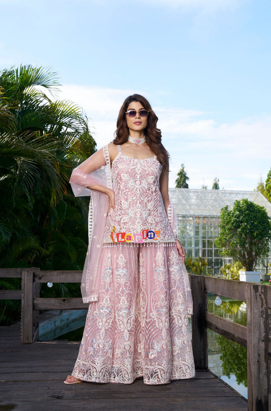 Dori, Sequin & Moti Work Net Sharara Set