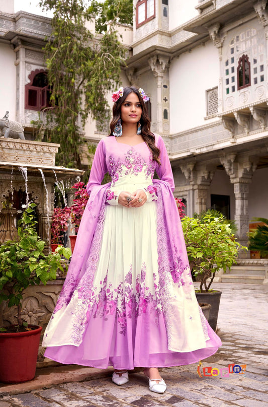 Floral Full Sleeves Anarkali with Dupatta