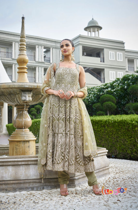 Designer Anarkali Set with Pant & Net Dupatta