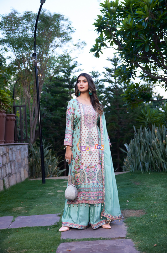 Enchanted Blooms 3-Piece Embroidered Long Suit Set