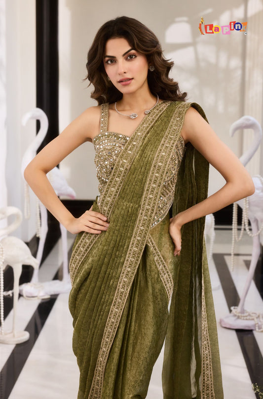 Designer Tissue Brocade Pre-Draped Saree