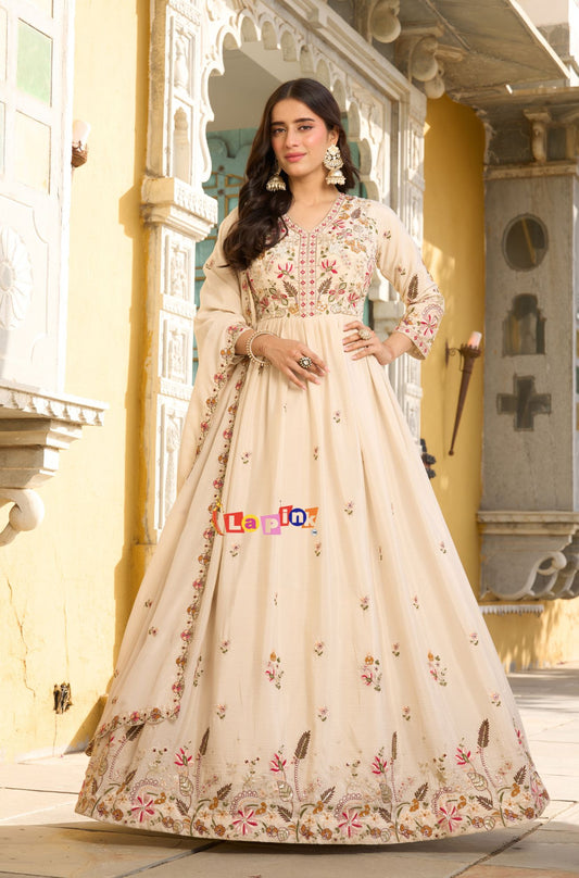 Chinoon Embroidered Gown with Dupatta