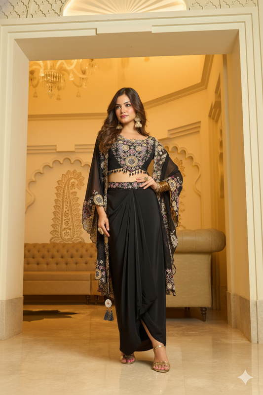 Designer Crepe Set with Multicolour Embroidery