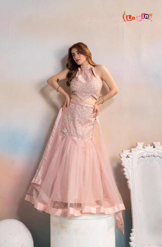Embellished Net Fish-Cut Skirt Set