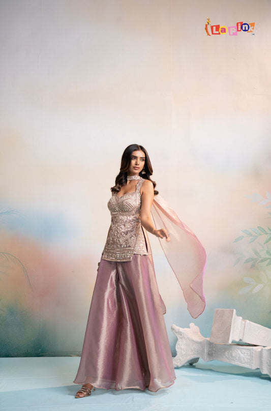 Wine Festive Palazzo Suit Set with Dupatta