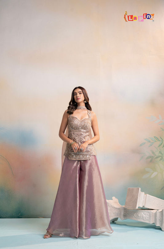 Wine Festive Palazzo Suit Set with Dupatta