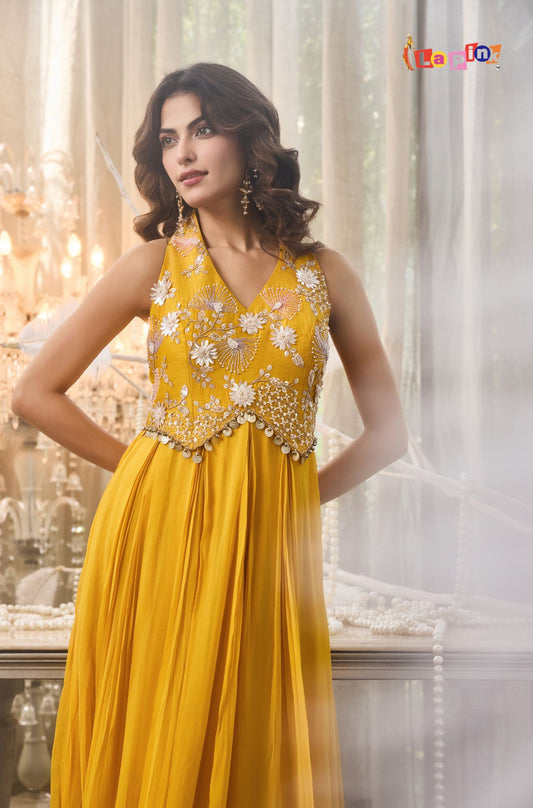 Designer Hand Embroidered Georgette Gown