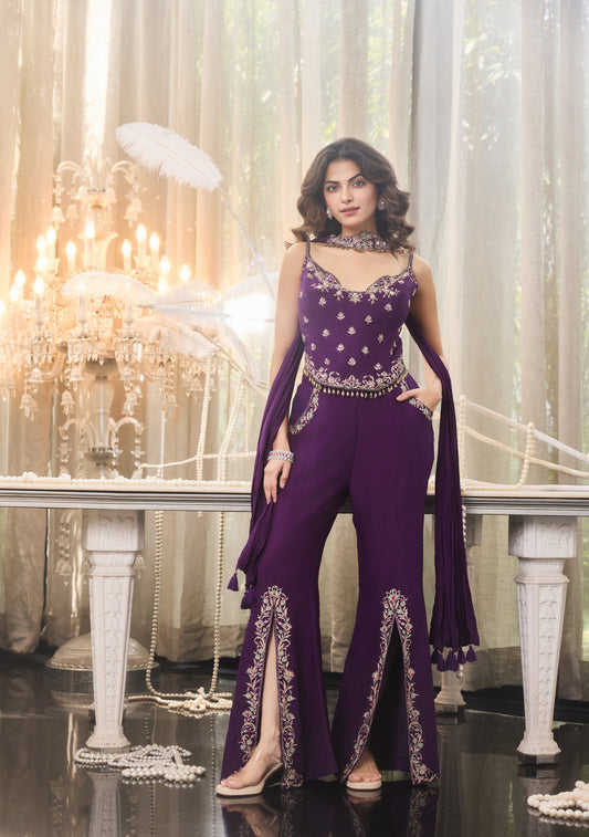 Purple Embelished Indo Western Set