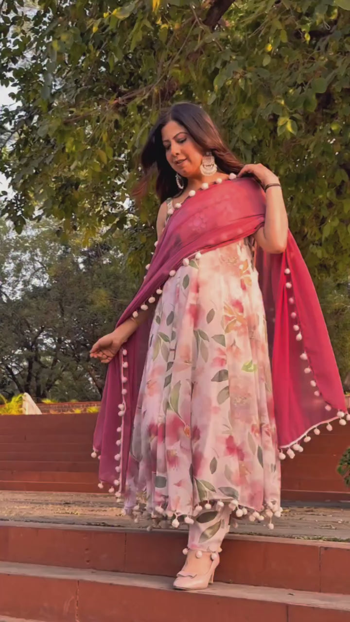 Printed Anarkali Set with Pant & Dupatta