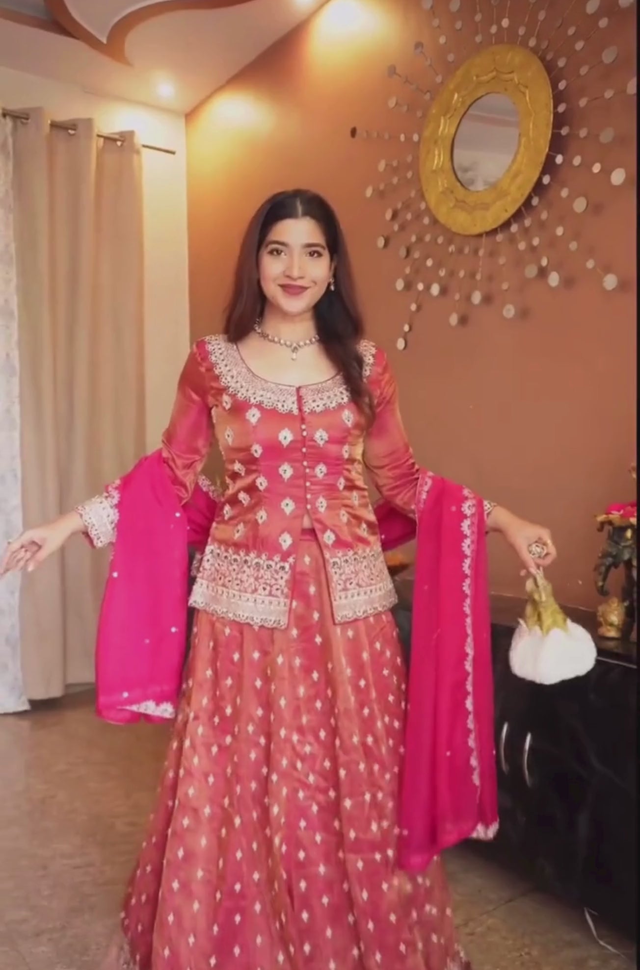 Embroidered Shimmer Peplum Skirt Set