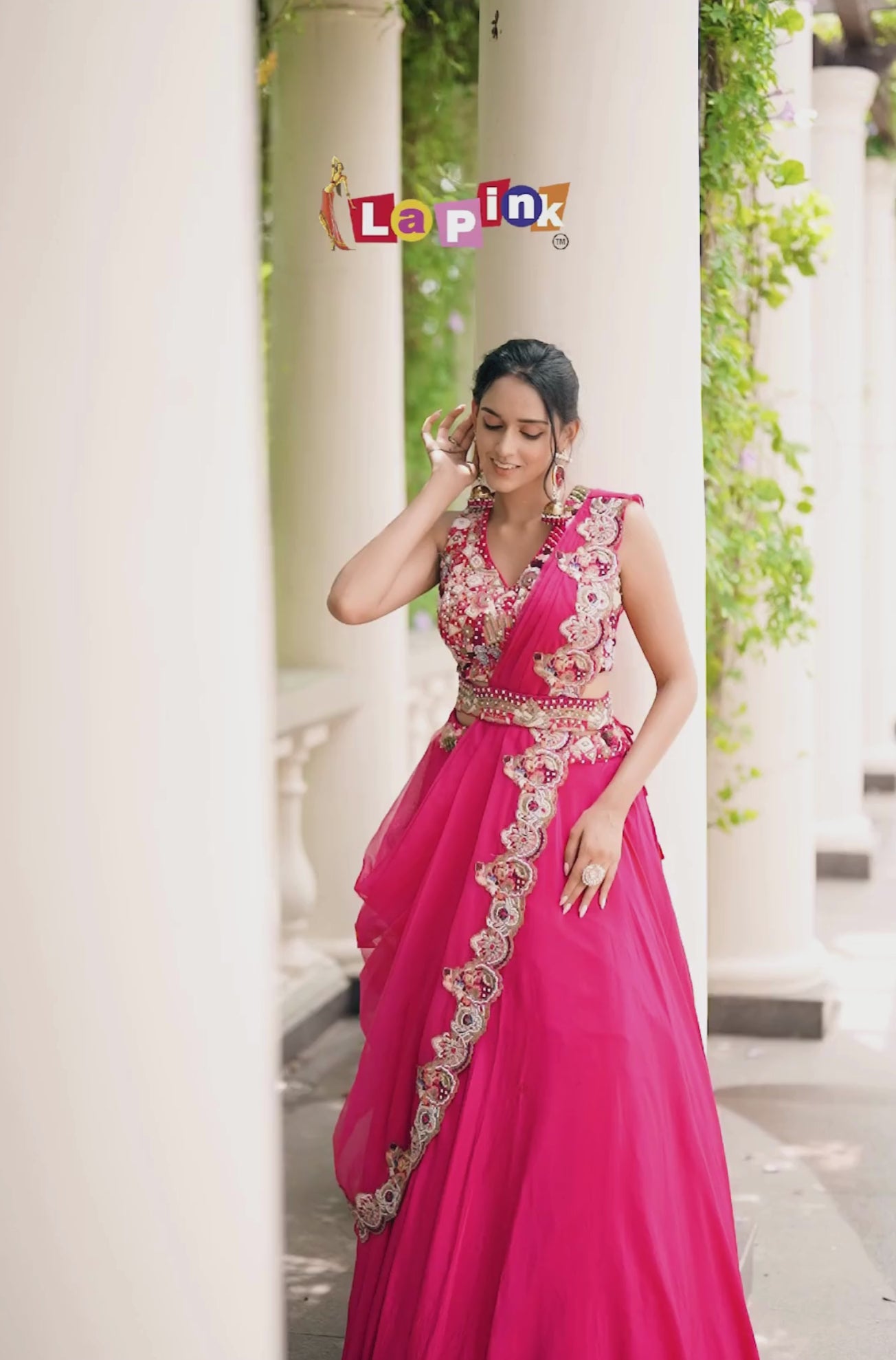 Multi-Thread Pre-Draped Saree with Moti Work