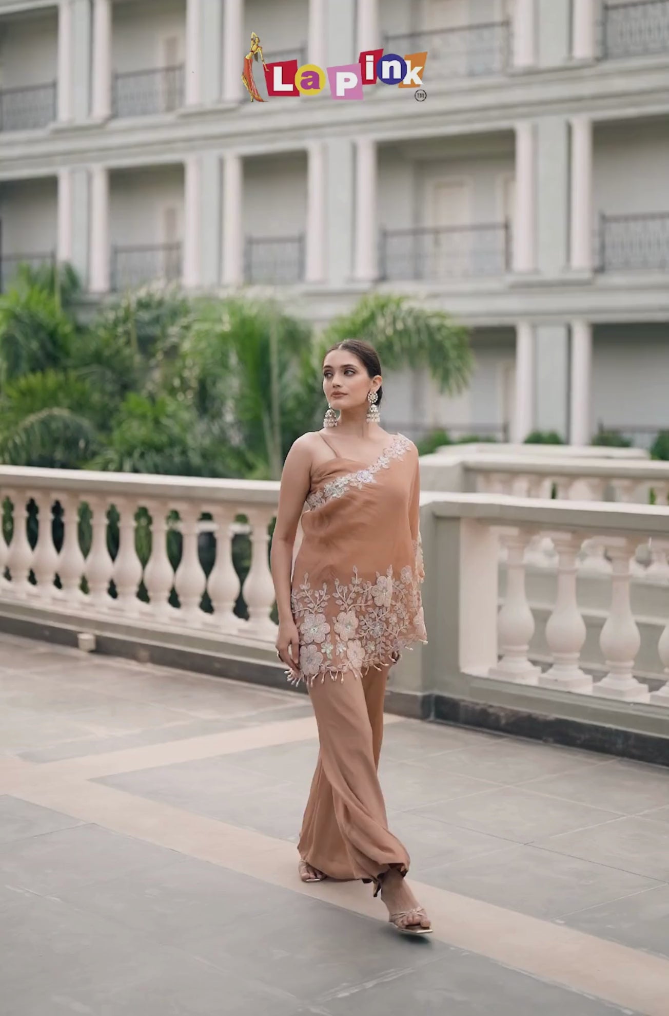 Crepe Off-Shoulder Top with Embellished Plazzo Set