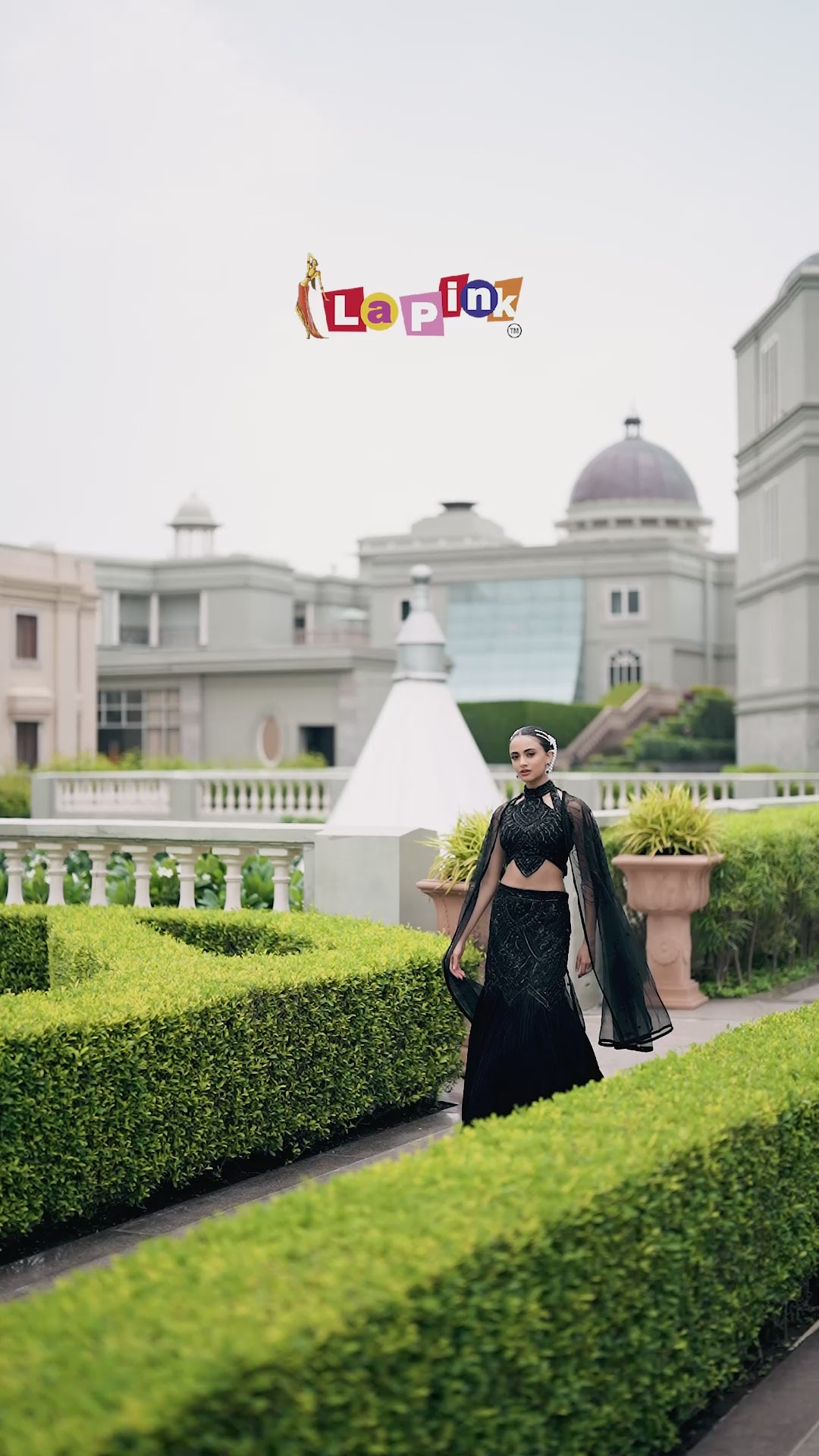 Designer Black Crop Top Fish Cut Lehenga Set